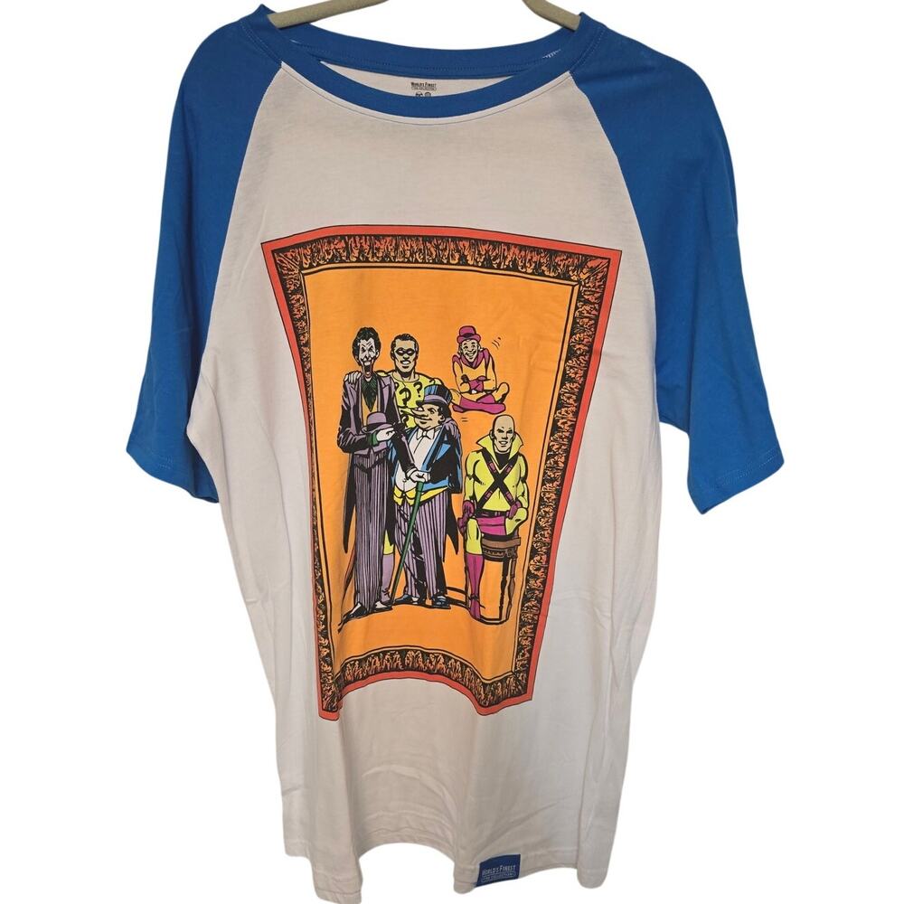 DC Worlds Finest Villains T Shirt Mens XL Joker Riddler Penguin Raglan NWOT NEW